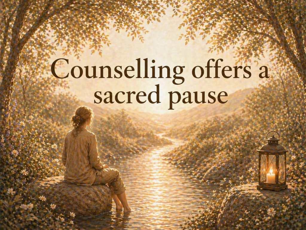 Illustration representing counselling as a calm reflective space
